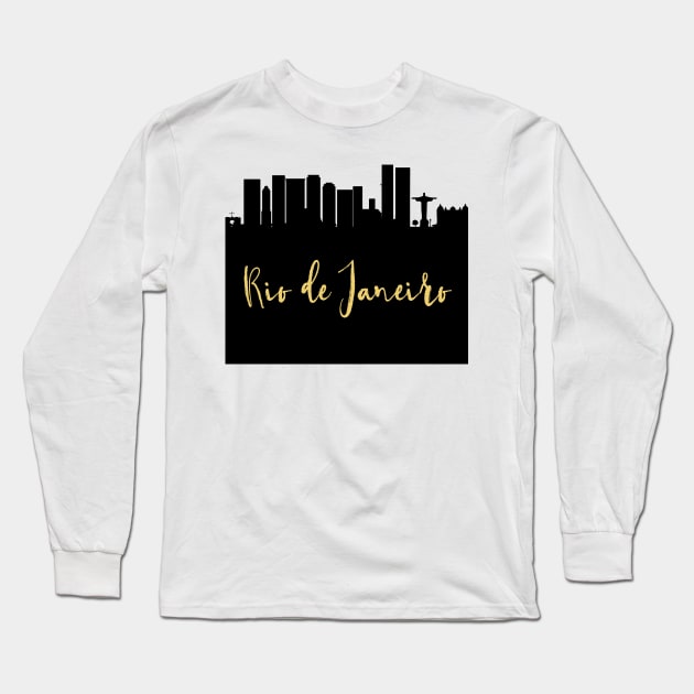 RIO DE JANEIRO DESIGNER SILHOUETTE SKYLINE ART Long Sleeve T-Shirt by deificusArt